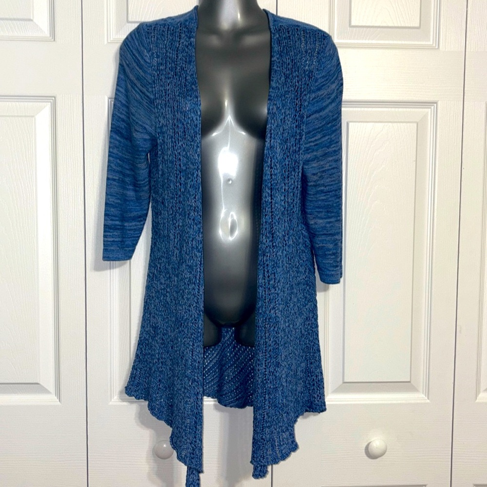 NY Collection Open Front Blue Cardigan, Medium